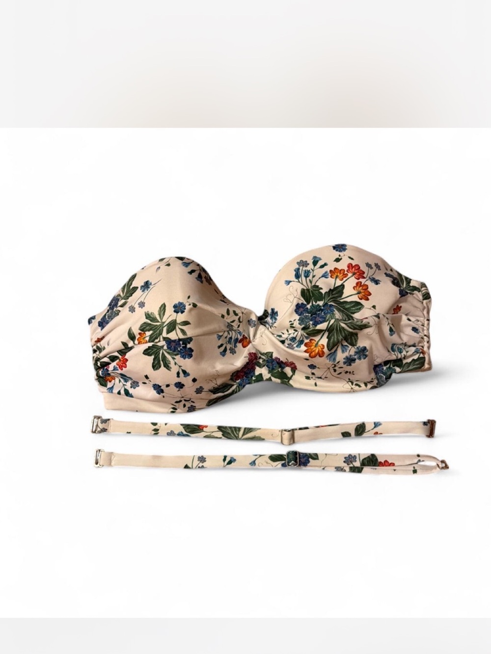 H&M White Floral Strapless Bikini Top
